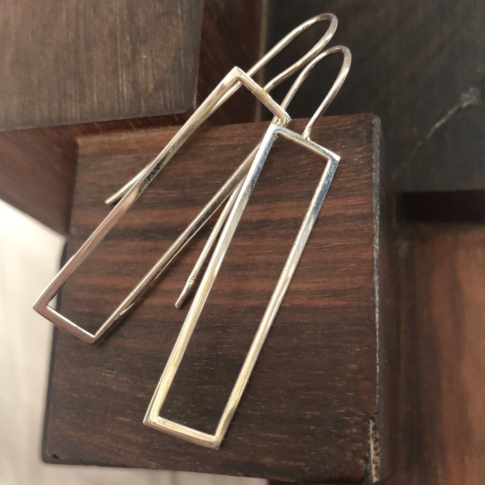 Sterling silver 925 earrings 2” long open rectangle highly polished